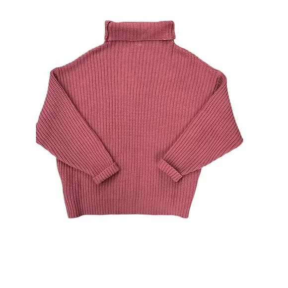 Free People Swim Too Deep Oversized Chunky Knit Mock Sweater Small‎ Marsala Pink - Picture 2 of 7